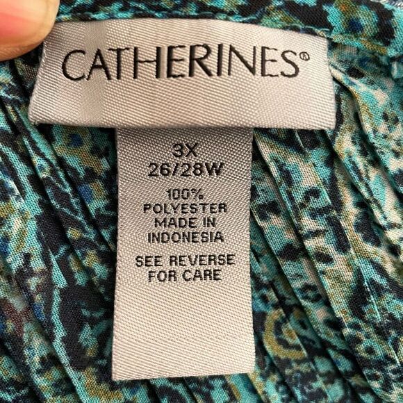 Catherines Womens Embellished Tunic Top 3X Teal Sleeve Artsy Boho Gypsy Pleated - Picture 3 of 7